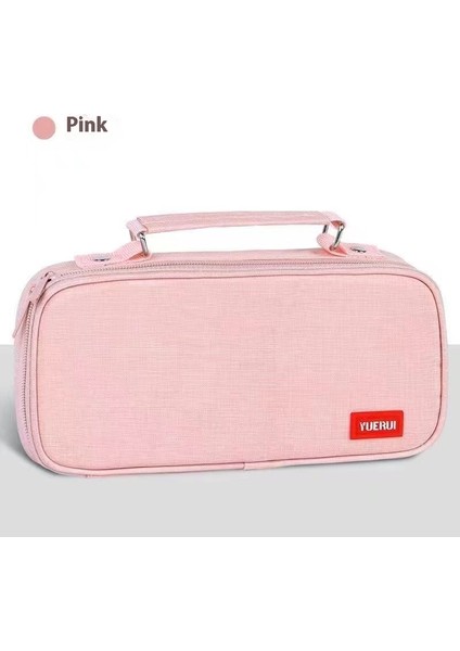 Kalem Çantası Büyük Kapasiteli Çok Katmanlı Bölme Kırtasiye Kutusu El Tipi Çift Kanvas Kalem Çantası Basit Leke Tutmaz (Yurt Dışından)