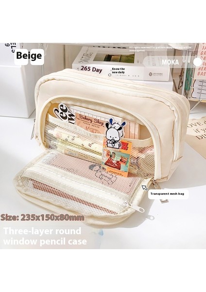 Üç Kat Büyük Kapasiteli Kanvas Kalem Çantası Basit Japon Ins Tarzı Kızlar Çok Bölmeli Kir Tutmaz Saklama Çantası (Yurt Dışından)