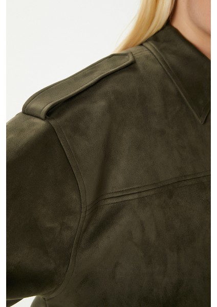 Kadın Rodney Süet Etkili Haki Bomber Ceket