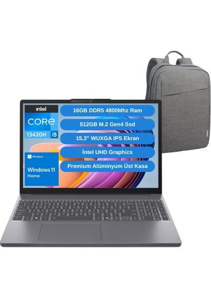 Ideapad Slim 3 Intel Core I5 13420H 16GB 512GB SSD 15.3" Wuxga Windows 11 Home Taşınabilir Bilgisayar 83K1004ETRWZ1 - Lenovo Çanta