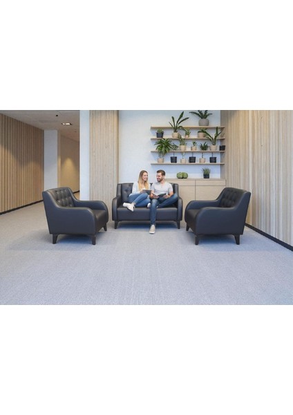 Siyah Deri Chester Ofis Koltuk Takımı Ofis Koltuğu Büro Koltuk ve Kanepeleri - 2+1+1