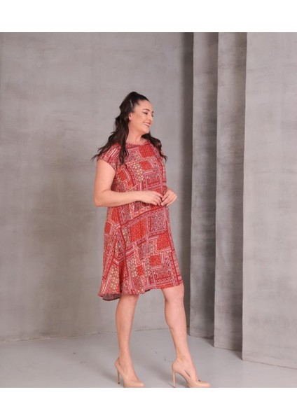 Kadın Büyük Beden Yuvarlak Yaka Etnik Desen Pamuk Elbise fiyatları
