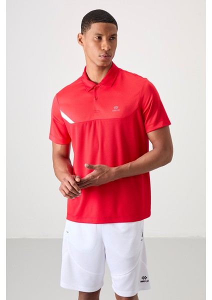 Kırmızı Polyester Nefes Alan Dokulu İnce Esnek Standart Fit Polo Yaka Erkek Performans T-Shirt - 88402