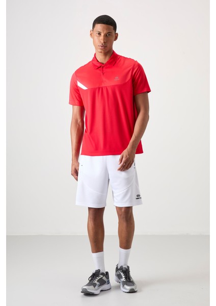 Kırmızı Polyester Nefes Alan Dokulu İnce Esnek Standart Fit Polo Yaka Erkek Performans T-Shirt - 88402