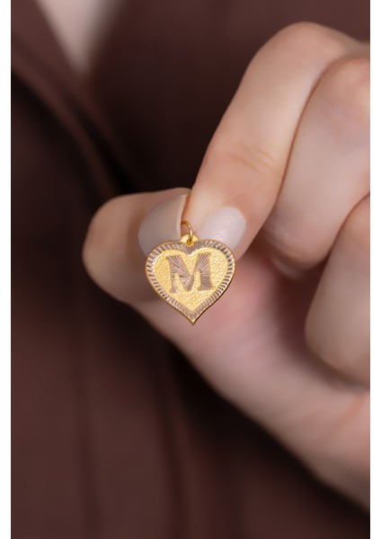 14 Ayar Altın Nostaljik Kalp M Harf Kolye Ucu fiyatları