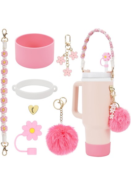 Fincan Renkli Çiçek Hasır Şapka Fincan Seti Fincan Zinciri Çiçek Ponpon Anahtarlık Kolye (Yurt Dışından)