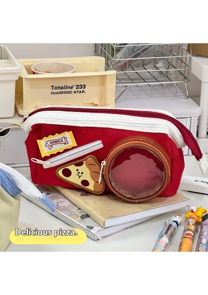 Süper Sevimli Peynir Süt Pizza Kalem Çantası Ins Sevimli Yüksek Değerli Büyük Kapasiteli Kalem Çantası Öğrenciler Çok Katmanlı Kırtasiye Çantası (Yurt Dışından)