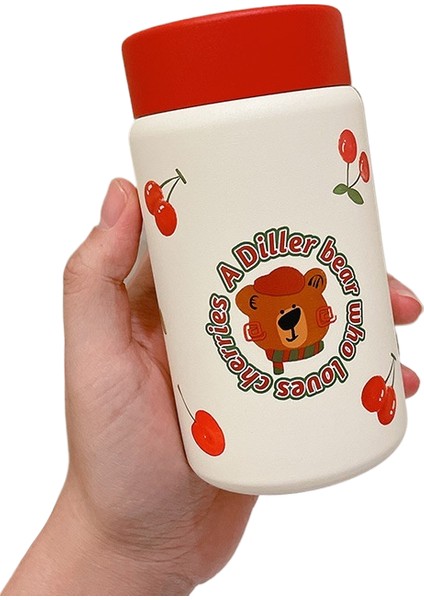Sevimli Kiraz Yüksek Değerli Yalıtımlı Kupa Taşınabilir Çift Içme Yürüyüş Kupa (Yurt Dışından)