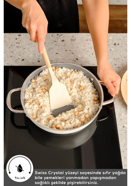 Swiss Crystal 26 cm Seramik Kaplama Düz Tava PFAS İçermeyen Üstün Yapışmaz Yüzey