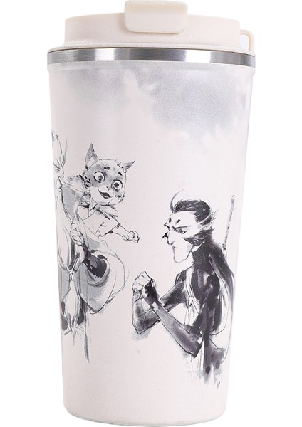 Nezha Magic Boy Perili Deniz Kahve Fincanı 304 Paslanmaz Çelik Çift Katmanlı Yalıtımlı Fincan Araba Çevirme Kapağı Taşınabilir Yürüyüş Fincanı (Yurt Dışından)