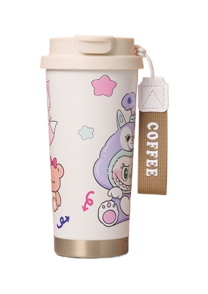 Labubu 3D Karikatür Paslanmaz Çelik Yalıtım Fincan Suzuran Kahve Fincanı Taşınabilir Kızlar Yüksek Değerli Saman Daklar (Yurt Dışından)