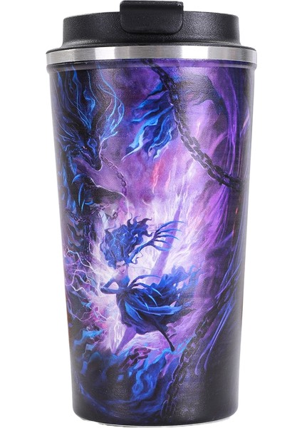 Nezha Magic Boy Perili Deniz Kahve Fincanı 304 Paslanmaz Çelik Çift Katmanlı Yalıtımlı Fincan Araba Çevirme Kapağı Taşınabilir Yürüyüş Fincanı (Yurt Dışından)