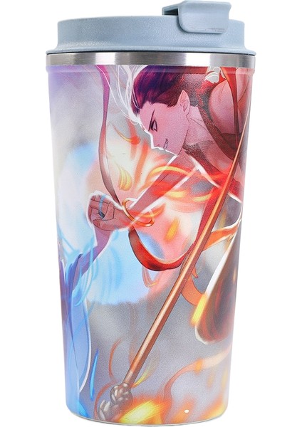 Nezha Magic Boy Perili Deniz Kahve Fincanı 304 Paslanmaz Çelik Çift Katmanlı Yalıtımlı Fincan Araba Çevirme Kapağı Taşınabilir Yürüyüş Fincanı (Yurt Dışından)