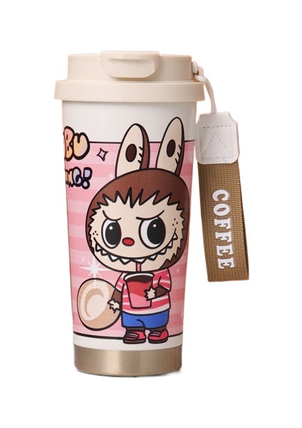 Labubu 3D Karikatür Paslanmaz Çelik Yalıtım Fincan Suzuran Kahve Fincanı Taşınabilir Kızlar Yüksek Değerli Saman Daklar (Yurt Dışından)