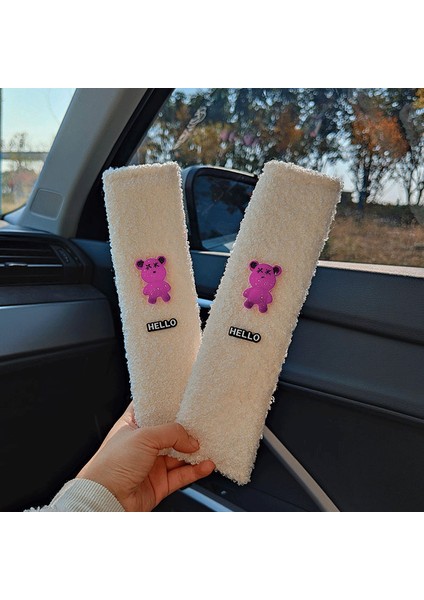 Araba Araba Emniyet Kemeri Omuz Pedleri Karikatür Sevimli Çift Yüklü Kuzu Yünü Araba Dekoratif Anti Boğulma Boyun Koruma Kapağı Kısa Kıllar (Yurt Dışından)