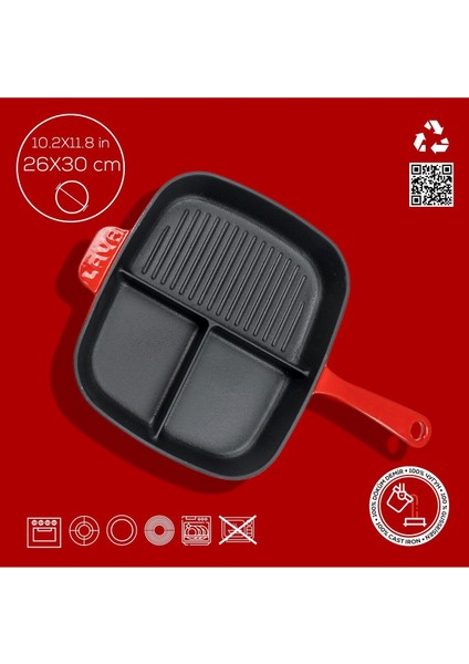 Çift Taraflı Döküm Tava 26 cm 3 Kat Emaye Kaplama Yekpare Saplı Grill Bölmeli Izgara indirimleri