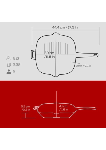 Çift Taraflı Döküm Tava 26 cm 3 Kat Emaye Kaplama Yekpare Saplı Grill Bölmeli Izgara