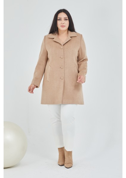 Kadın Büyük Beden Klasik Yaka Kaban