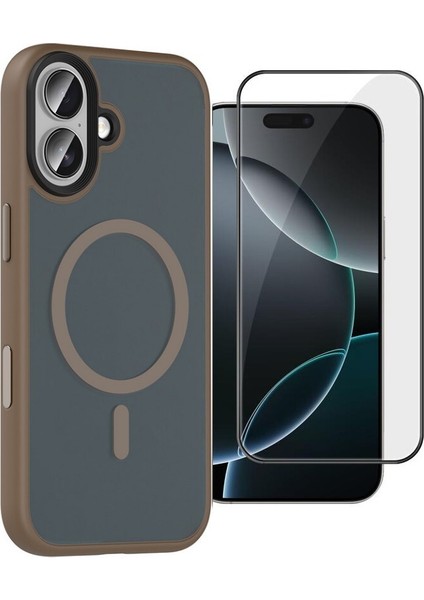 iPhone 17 Kılıf Flet Mat Manyetik Şarj Kapak + Tam Kapatan Ekran Koruyucu