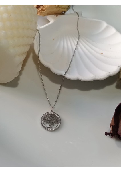 Yaşam Ağacı Kolye Gümüş Rengi Paslanmaz Çelik fırsatları