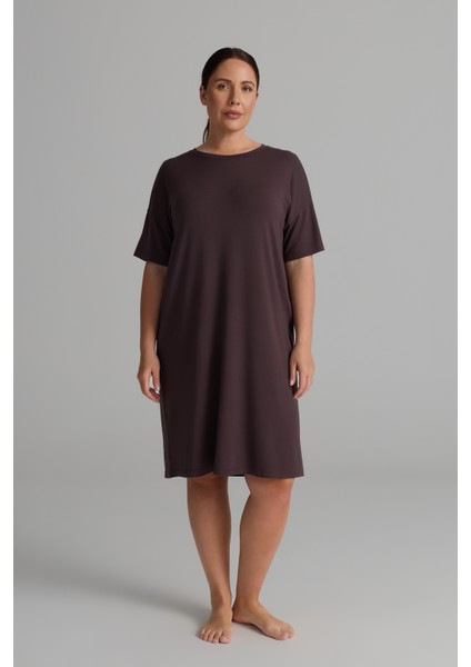 Kadın Plus Size Modal Iki Iplik Kısa Kollu Elbise