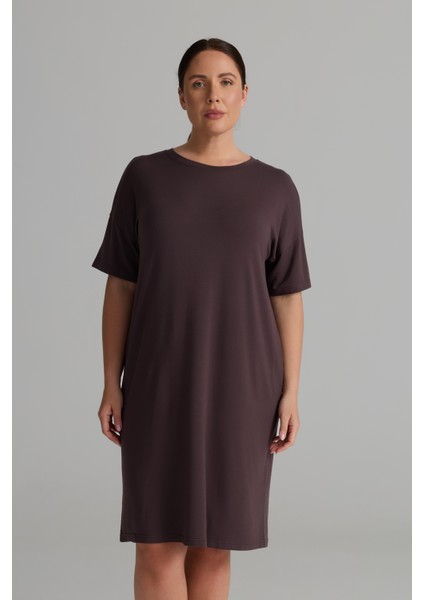 Kadın Plus Size Modal Iki Iplik Kısa Kollu Elbise fiyatları