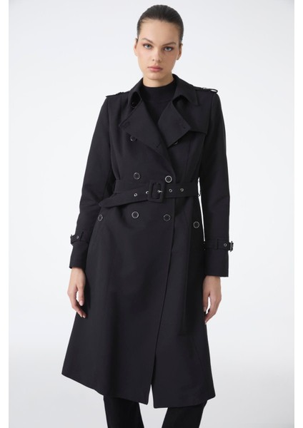 Kruvaze Yaka Beli Kuşaklı Trençkot