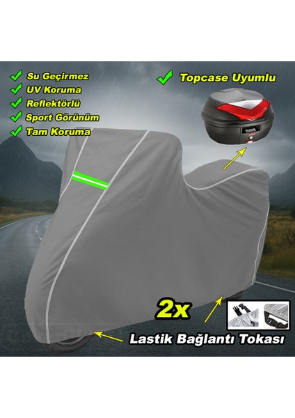Reflektörlü Gri Dikişli Rks Titanic 150-R Pro Arka Çanta Uyumlu Branda Motosiket Brandası Motor Örtüsü Çadır Su Geçirmez Motosiklet Kılıfı Motor Brandası fırsatları