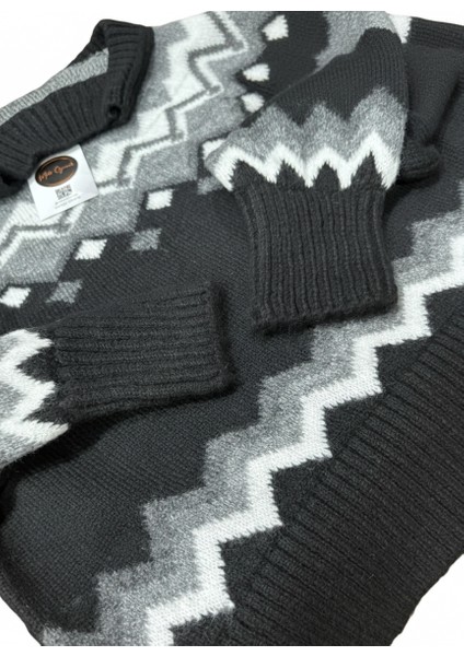 Kadın Triko Desenli Kazak Siyah -Gri fiyatları