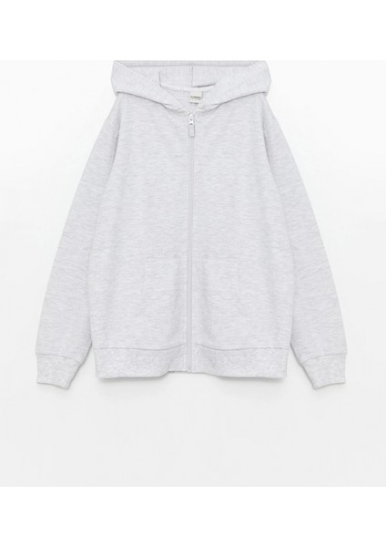 Lcw Kids Gri Kapüşonlu Basic Uzun Kollu Kız Çocuk Fermuarlı Sweatshirt