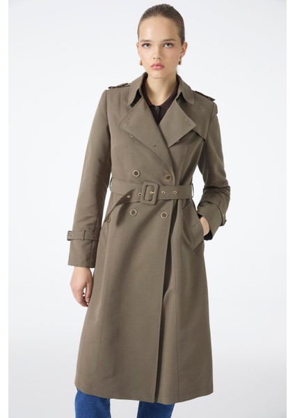 Kruvaze Yaka Beli Kuşaklı Trençkot