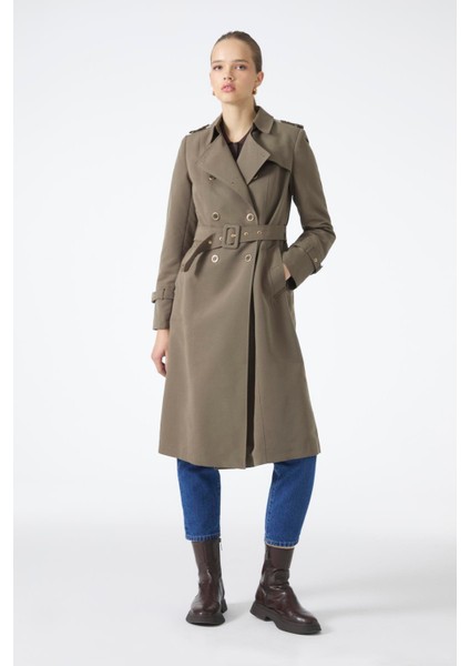 Kruvaze Yaka Beli Kuşaklı Trençkot fiyatları