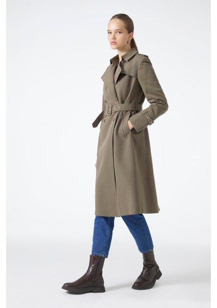 Kruvaze Yaka Beli Kuşaklı Trençkot fırsatları