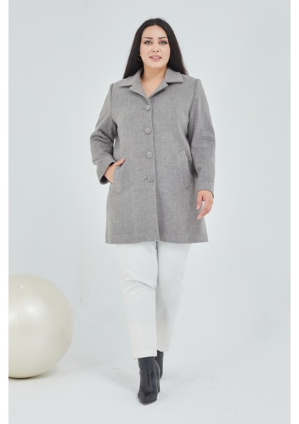 Kadın Büyük Beden Klasik Yaka Kaban