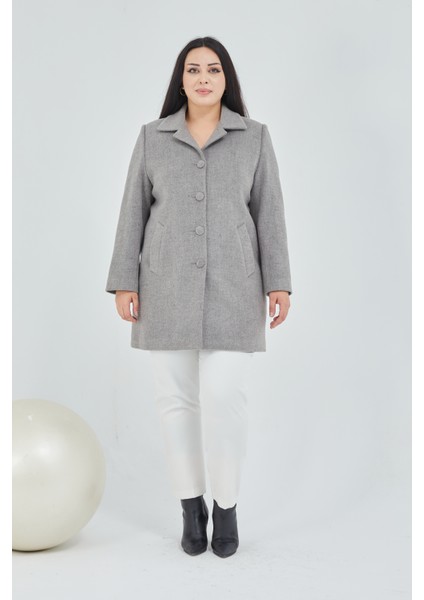 Kadın Büyük Beden Klasik Yaka Kaban