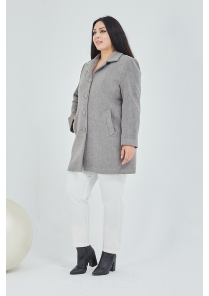 Kadın Büyük Beden Klasik Yaka Kaban