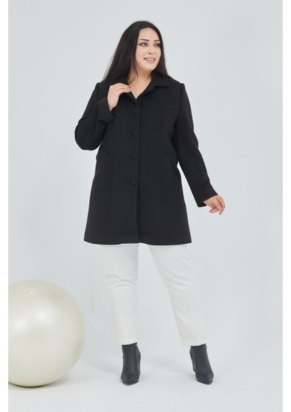 Kadın Büyük Beden Klasik Yaka Kaban