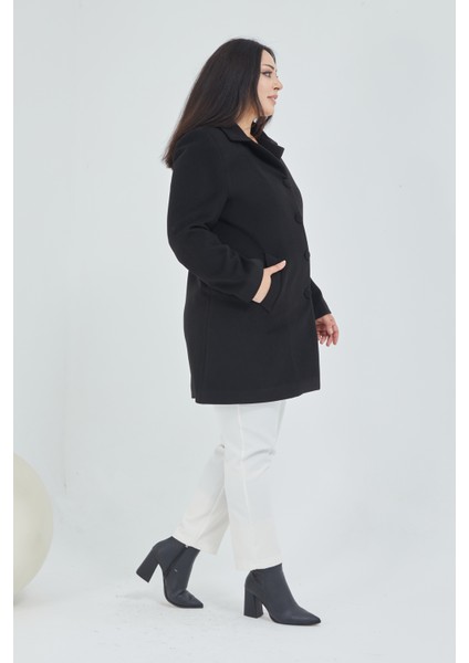 Kadın Büyük Beden Klasik Yaka Kaban