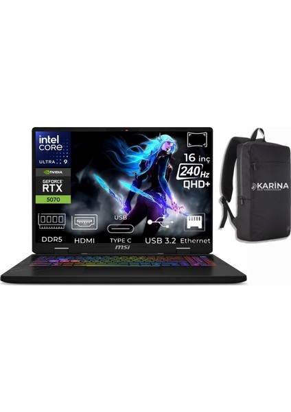 Msı Crosshair 16 Hx A Ultra 9 275HX D2XWGKG-047XTR-35 40GB 2tb RTX5070 W11PRO 16" Wqxga Gaming Laptop & D2XWGKG047XTRK35