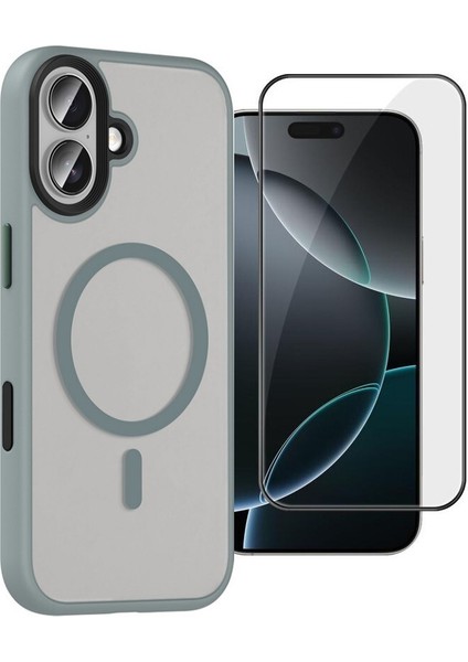 iPhone 17 Kılıf Flet Mat Manyetik Şarj Kapak + Tam Kapatan Ekran Koruyucu