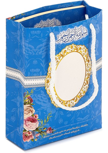 10 Adet Hediyelik 4'lü Mevlüt Seti Isme Özel Etiketli Çantalı, Tesbihli, Yasin Kitabı - Mavi modelleri