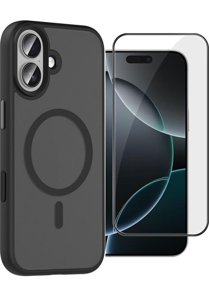 iPhone 17 Kılıf Flet Mat Manyetik Şarj Kapak + Tam Kapatan Ekran Koruyucu