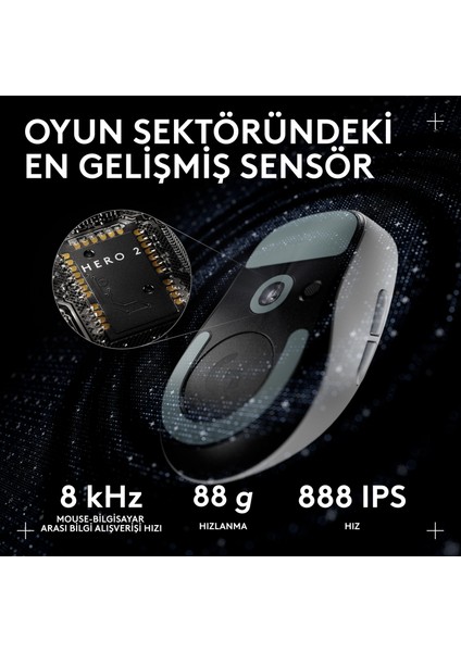 G Pro x Superlıght 2c Hafif Hero 2 Sensör 32.000 Dpı Lıghtspeed Kablosuz Oyuncu Mouse - Beyaz fırsatları