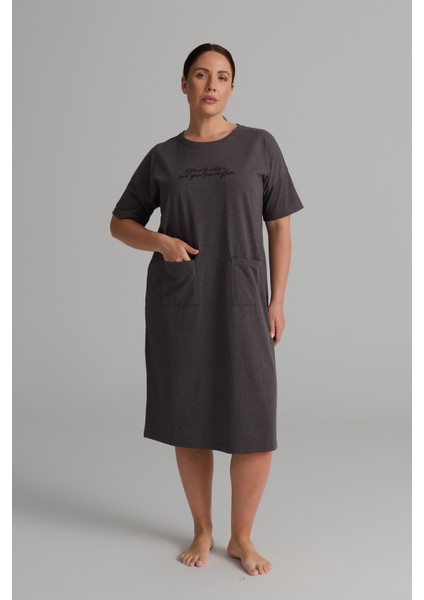 Kadın Plus Size Pamuklu Uzun Kollu Gecelik