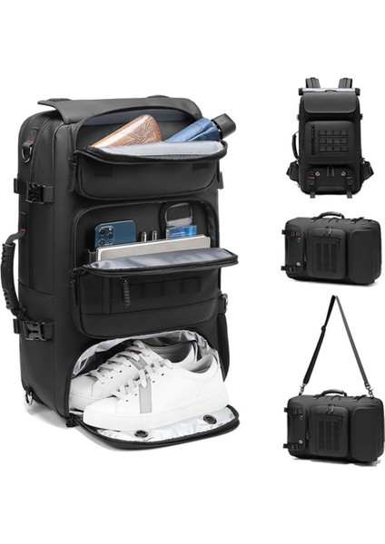 Su Geçirmez 17.3" Inç 60L Ayakkabı Bölmeli Seyahat Sırt Çantası - Laptop Bölmeli, USB Şarj Girişli
