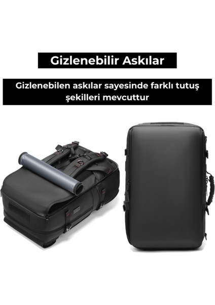 Su Geçirmez 17.3" Inç 60L Ayakkabı Bölmeli Seyahat Sırt Çantası - Laptop Bölmeli, USB Şarj Girişli