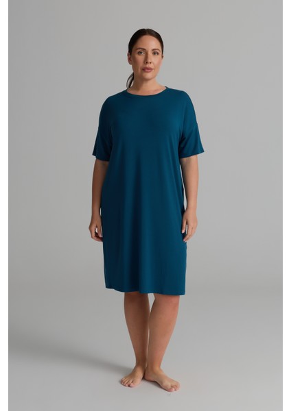 Kadın Plus Size Modal Iki Iplik Kısa Kollu Elbise