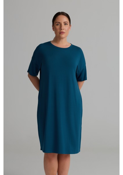 Kadın Plus Size Modal Iki Iplik Kısa Kollu Elbise modelleri