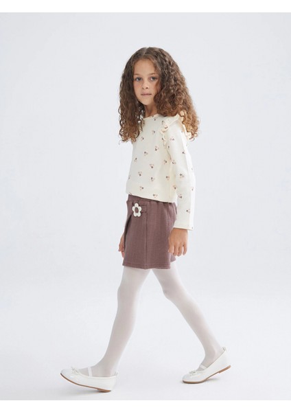 Lcw Kids Ekru Fırfırlı Kız Çocuk Bluz, Etek ve Külotlu Çorap Takım