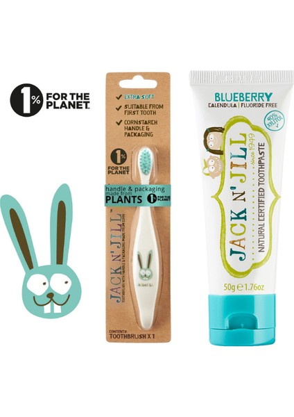 Jack N’jill Doğal Sertifikalı Bebek/çocuk Diş Seti (Bunny Diş Fırçası + Yaban Mersini Aromalı Diş Macunu 50G)